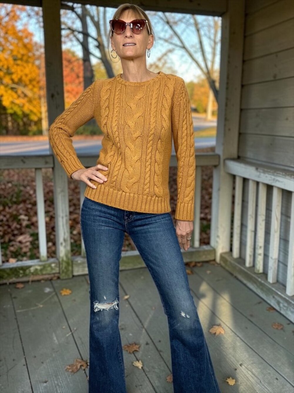 L.L. Bean Double L Cable Knit Sweater XS Tan Toffee Crewneck Academia